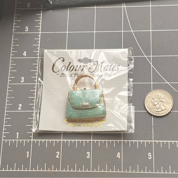 NWT HandBag Purse Pin Brooch Green Enamel, 18 Kt. Gold Painted & Crystal Accents - Picture 5 of 5